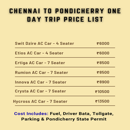 Chennai to Pondicherry 1 Day Tour Package Price