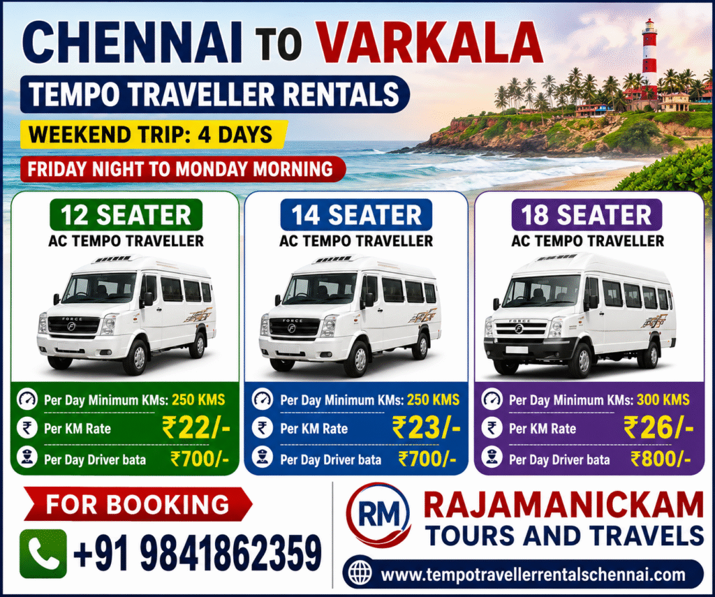Chennai to Varkala Tempo Traveller