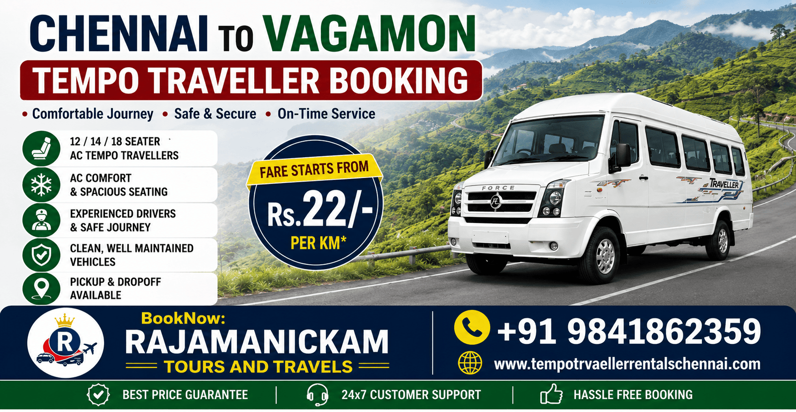 Chennai to Vagamon Tempo Traveller Booking
