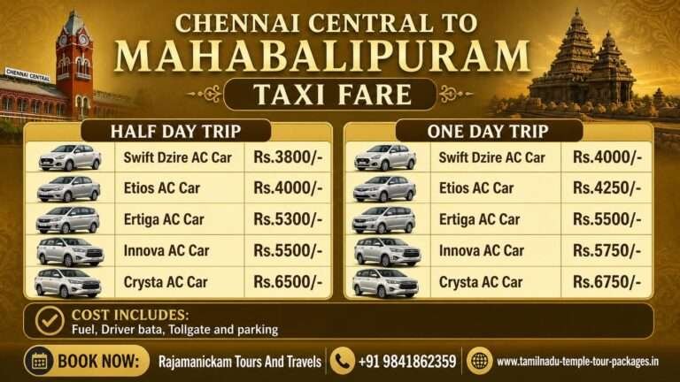 Complete Guide to Chennai Central to Mahabalipuram Taxi Fare Booking