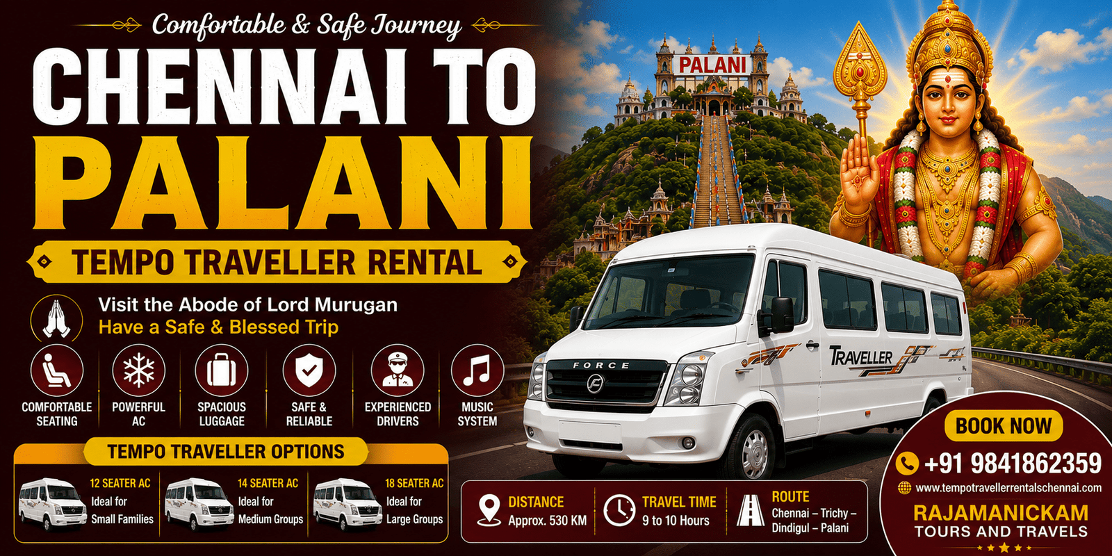 Chennai to Palani Tempo Traveller