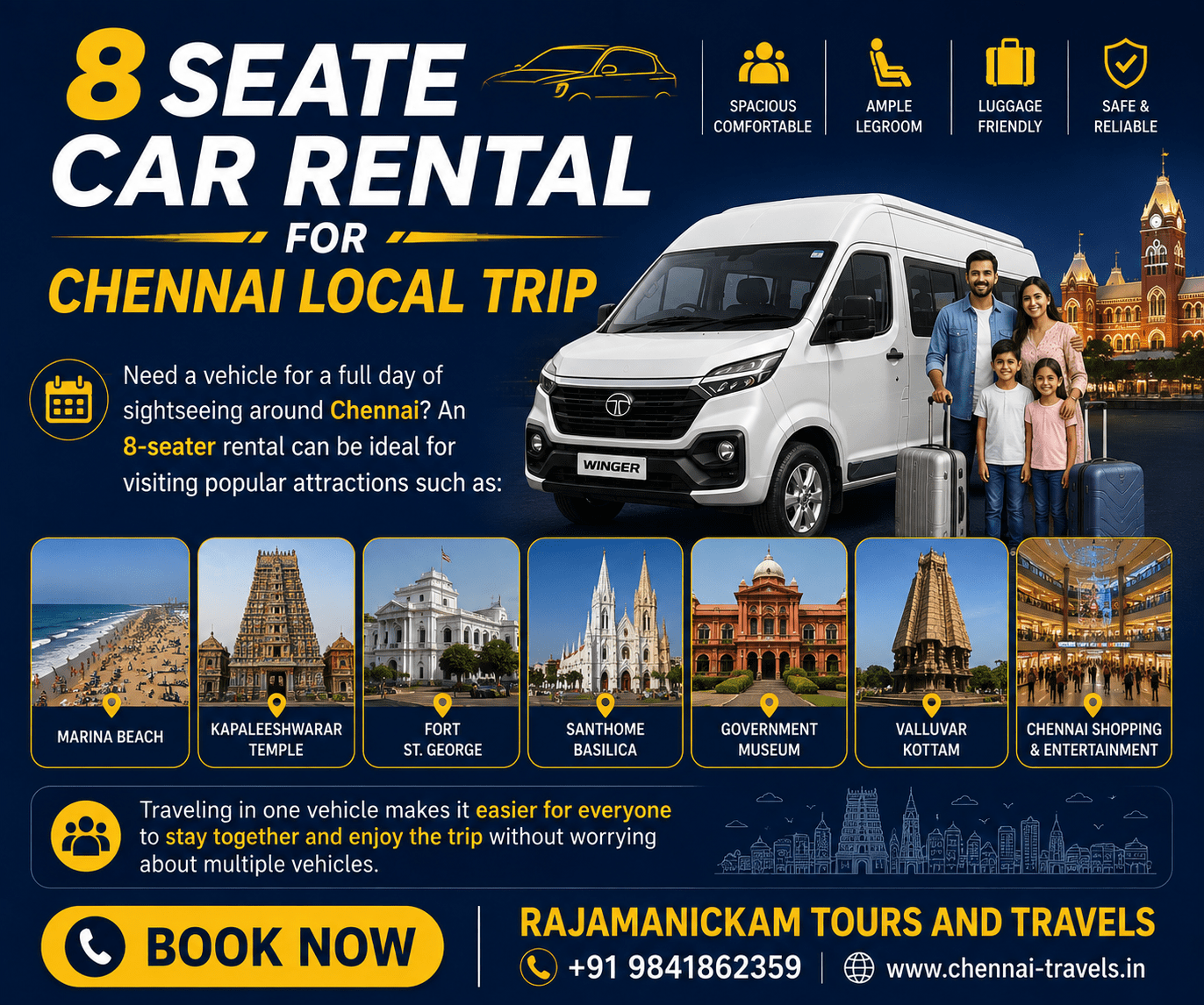 8 Seater Car Rental Chennai Local Trip