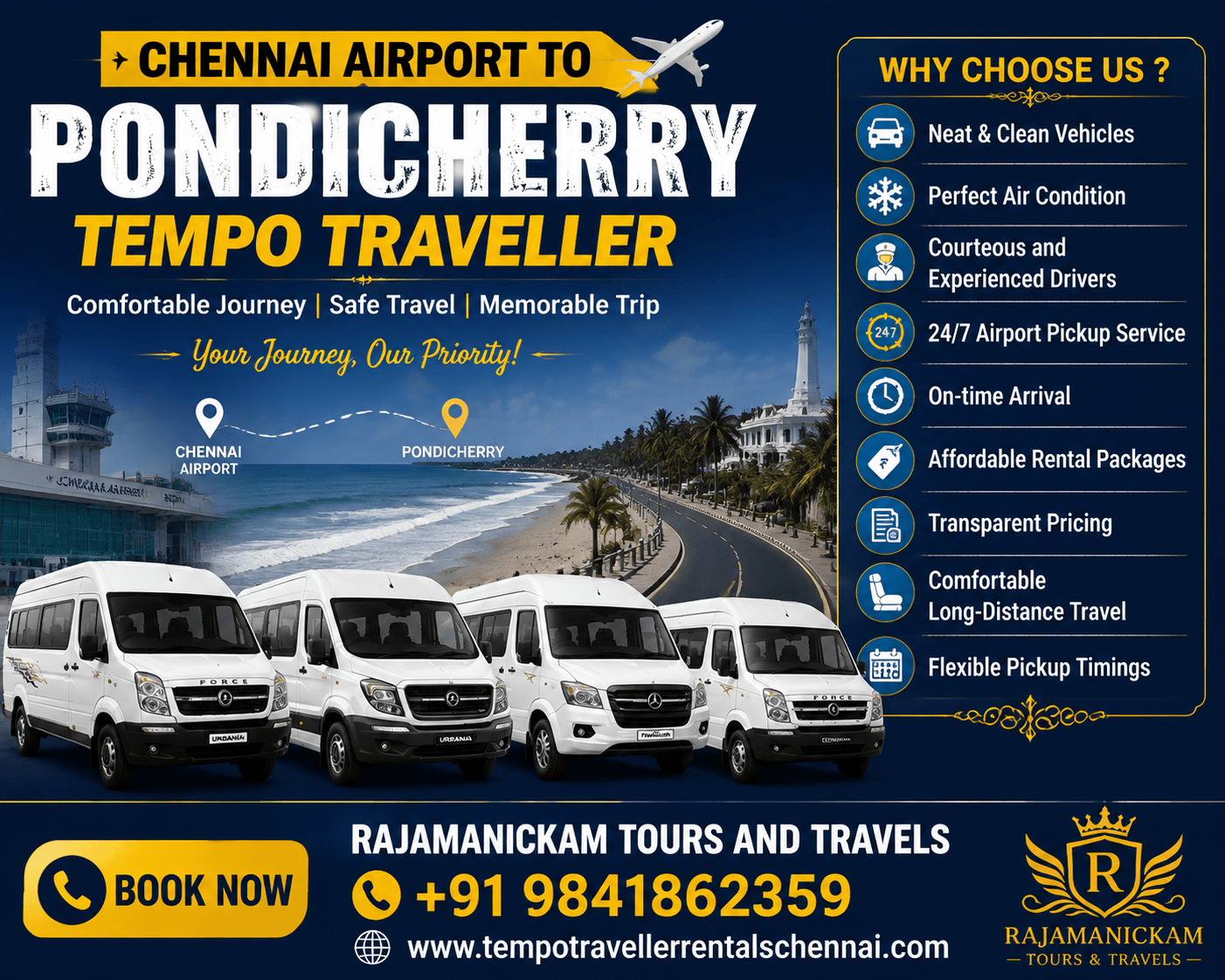 Chennai Airport to Pondicherry Tempo Traveller