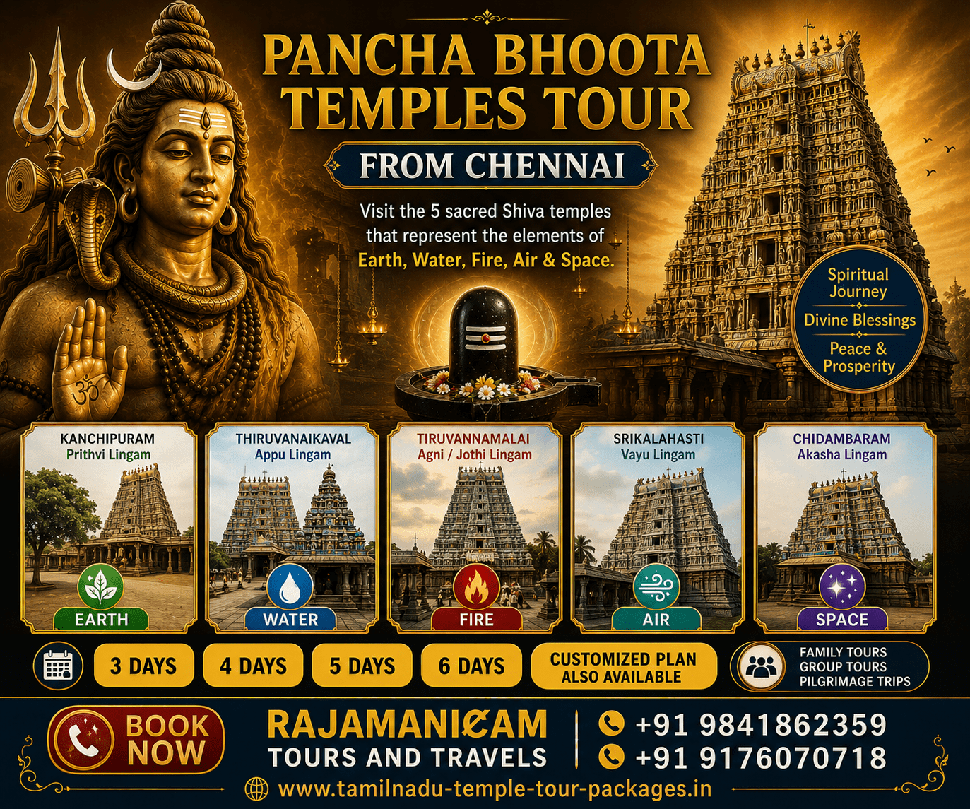 Pancha Bhoota Temples Tour from Chennai