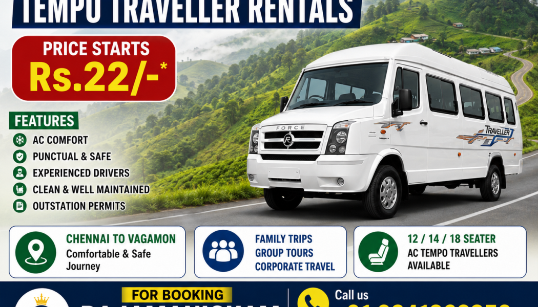Chennai to Vagamon Tempo Traveller Per km Rate Booking